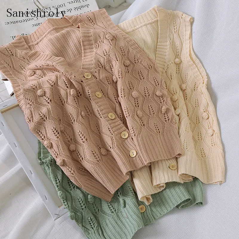 

Sanishroly Autumn Winter Women Hollow Out Sweater Tank Ladies Sexy V-Neck Knitted Vest Female Sleeveless Camis Short Tops SE840