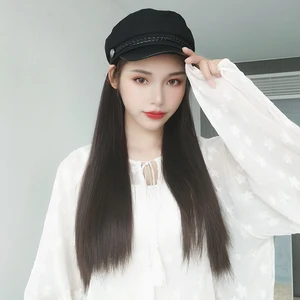 Тёмно-синяя шапка, парик с длинными волосами, синтетический удлинитель волос, прямой кудрявый парик для женщин, чёрный, коричневый, модный