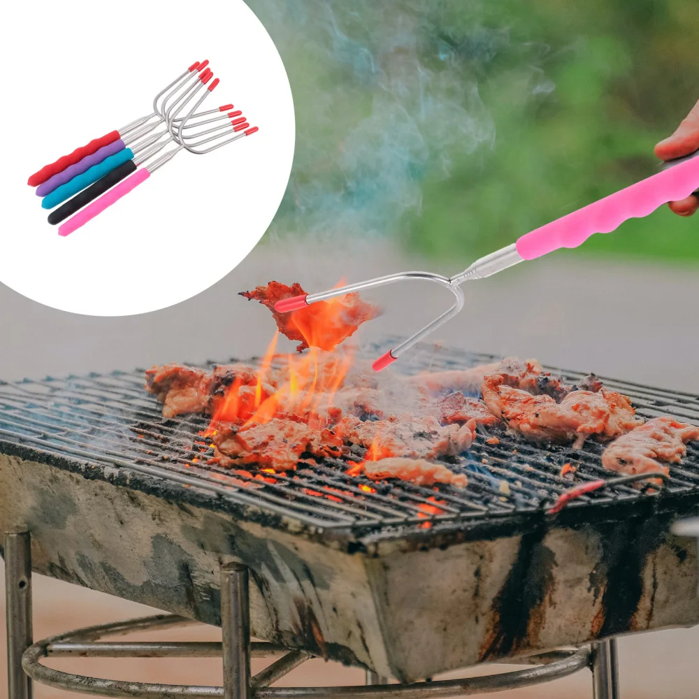 

5Pcs Extendable Roasting Sticks Practical Stainless Steel Outdoor BBQ Forks