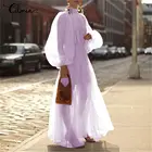 Женское богемное Макси-платье Celmia, пляжные прозрачные повседневные свободные платья с рукавами-фонариками размера плюс, лето 2020