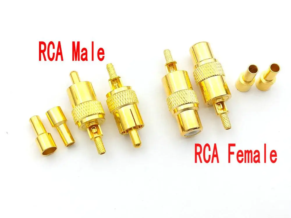 Позолоченные Латунные разъемы RCA папа/RCA мама для кабеля RG174 RG316 100 шт.|Соединители|