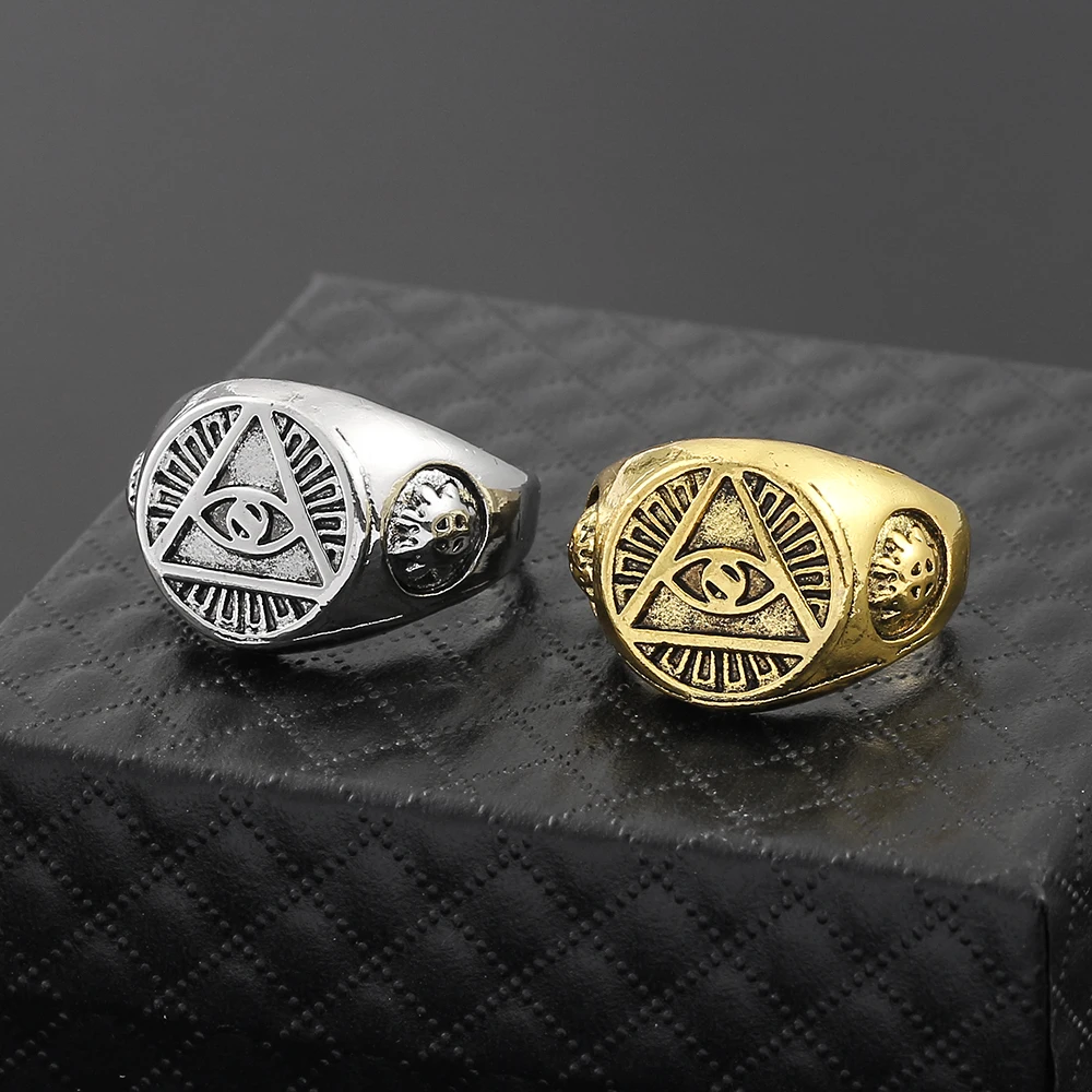 

Vintage Egyptian The Eye Of Horusring Illuminati Triangle Freemason Alloy Ring Men's Punk Jewelry Accessories