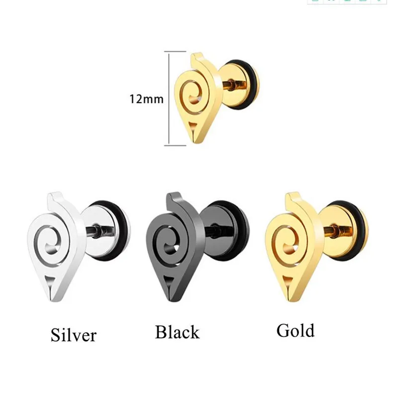 Одна пара модных мужских аниме-сережек из нержавеющей стали полые