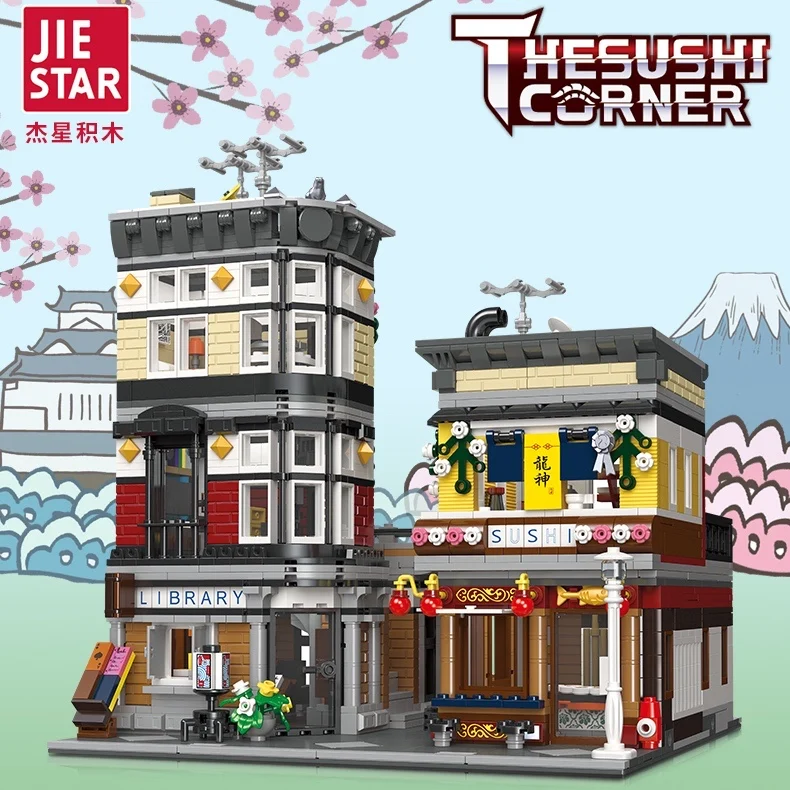 

JIESTAR Creatoring Expert Ideas Street View Sushi Corner 89127 Moc Bricks Modular House Model Building Blocks Toys Downtown