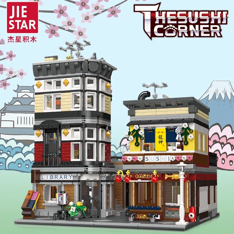 JIESTAR Creatoring Expert Ideas Street View Sushi Corner 89127 Moc Bricks Modular House Model Building Blocks Toys Downtown | Игрушки и