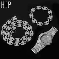 watch chainbracelet hip hop coffee iced out alloy bean pig nose rhinestone necklace chain bling necklaces for men jewelry