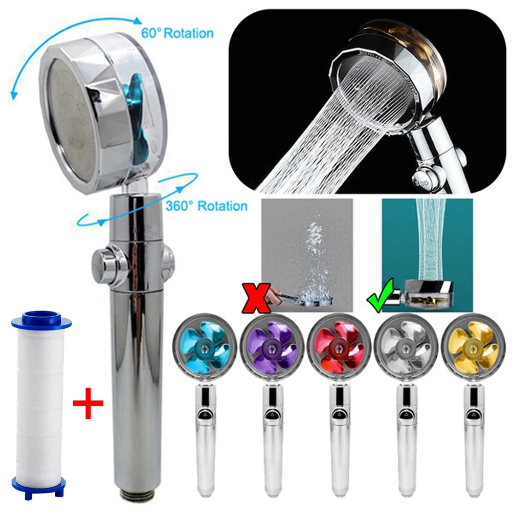 

360 Rotated Shower Head High Pressure Water Saving Spray Shower Head Bathroom Hand-held Pressurized Massage + Filter Element