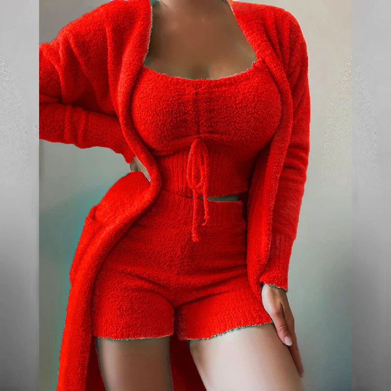 Повседневные Женские однотонные костюмы 2022 Весенняя флисовая Домашняя одежда