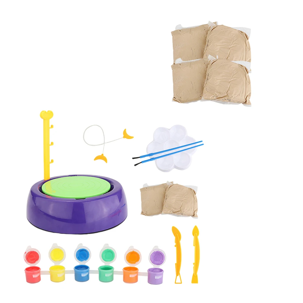 

DIY Clay Pottery Wheel Craft Kit Toys for Kids Beginners Air Dry Modeling Clay Palette Set Educational Toy