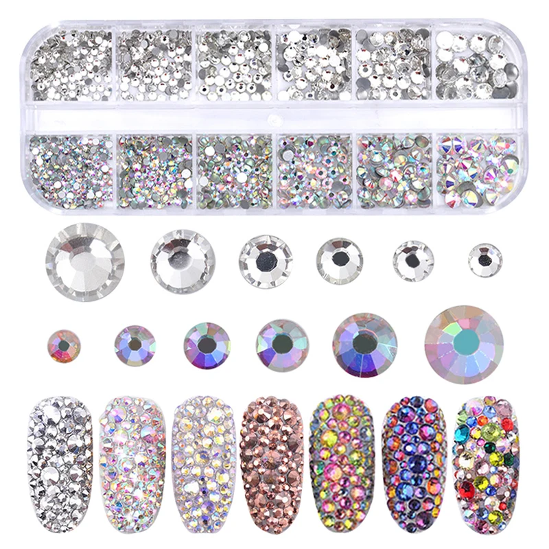 

12 Grids Colorful Crystal Nail Art Rhinestones Acrylic Nail Stones Shiny Flat Drill Glitter Stone 3D DIY Nails Art Decorations