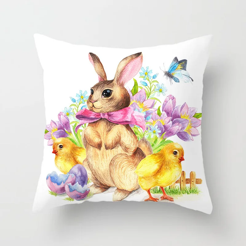 

1pcs Easter Throw Pillow Cushion Cover Bunny in Hand Drawn Eggs Cushion Cover Sofa Easter Home Decoration Accessories