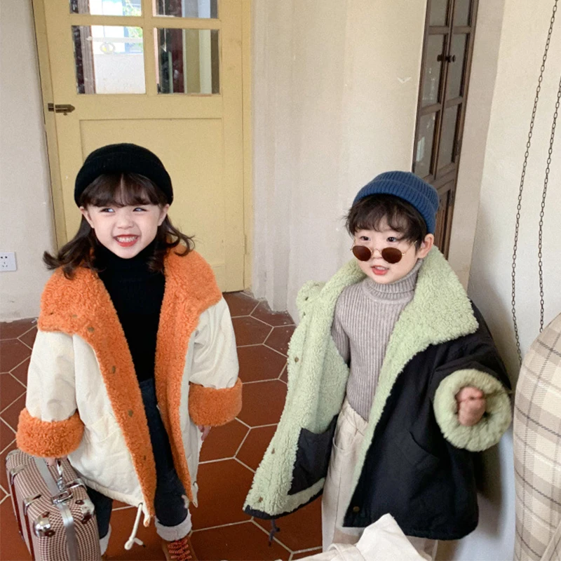 

New Loose Spring Winter Girl Boys Coat Jackets Casual Warm Thicken Clothing Kids Cotton Long Sleeve Two Wear Home Turtleneck