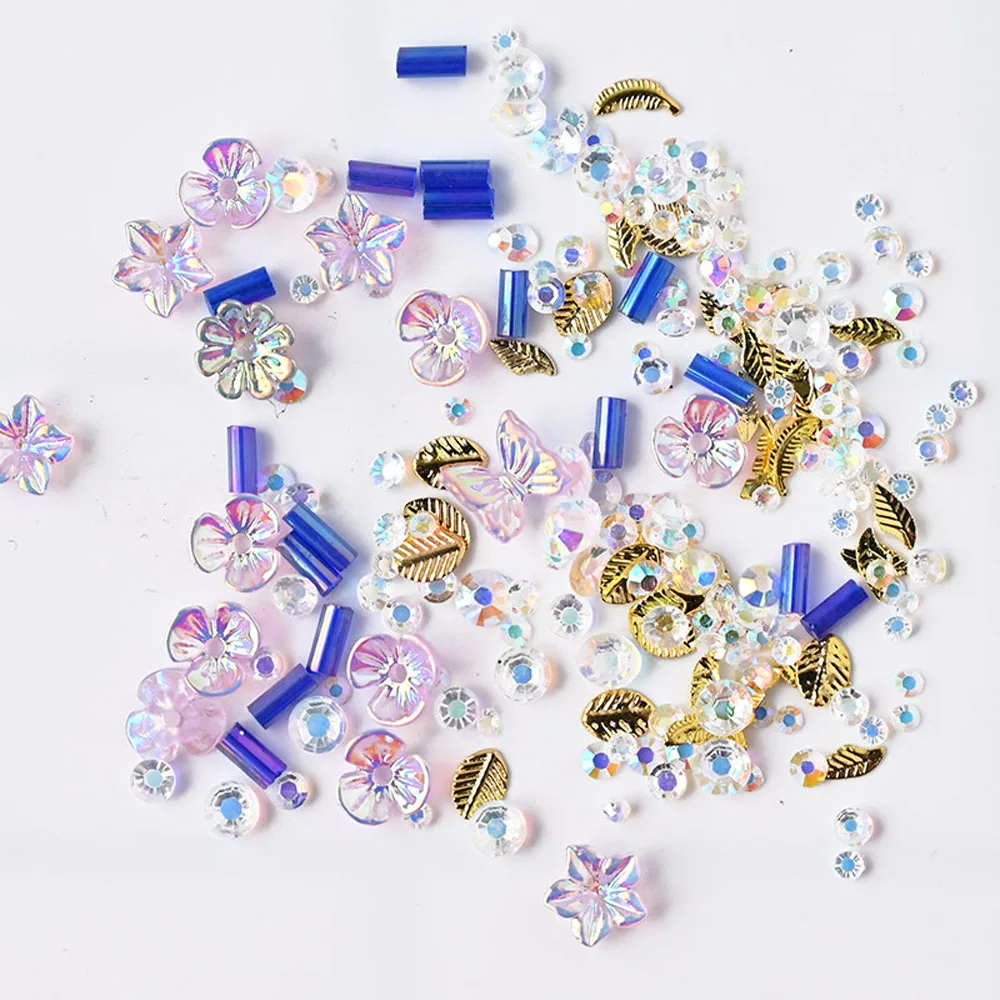 1 Jars Butterfly Jewelry Plastic Nail Crystal Decorations Shell Flower Nail Rhinestones Diamond Nail Beads Decorations Tr#033