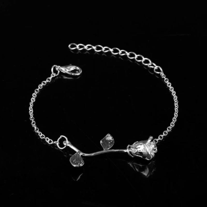 J bracelet DoreenBeads модный эмалевый кулон для женщин, девушек, розовое золото, красный цветок розы, кулон 50 см(19 5/")-45 см(17 6/8"), длинный 1 шт - Metal Color: J bracelet
