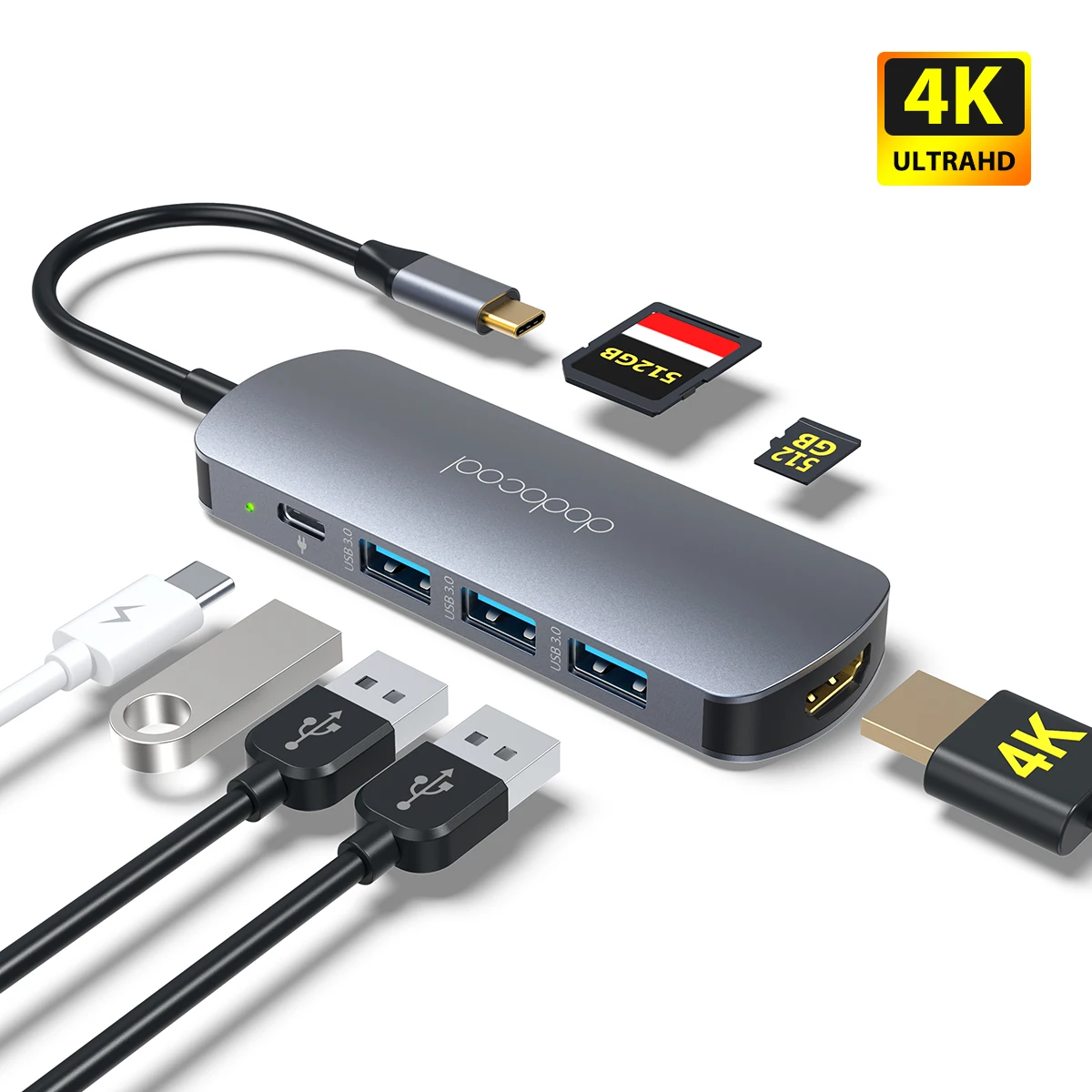 

Hub USB C 7 in 1 USB C Hub con 4K, Lettore di schede SD/ TF, Porta di Carica 100W e 3 Porte USB 3.0 per