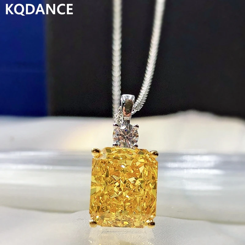 

100% Pure Silver 925 Jewelry Simulate 5ct Moissanite Diamond Citrine Gemstone Pendant Necklaces Luxury Wedding Fine Jewelry
