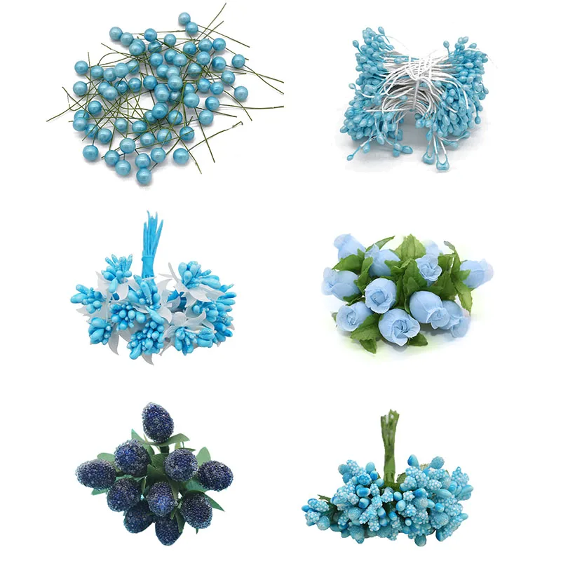 Синий смешанный Гибридный цветок Stamen Фрукты Вишня ягоды DIY Украшение торта