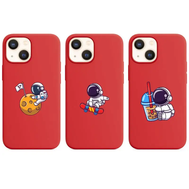 

Cartoon Astronaut Silicone Phone Case for iphone 13 12 XS 11 pro max mini SE 2020 6 6s 7 8 plus X XR cases candy color red funda