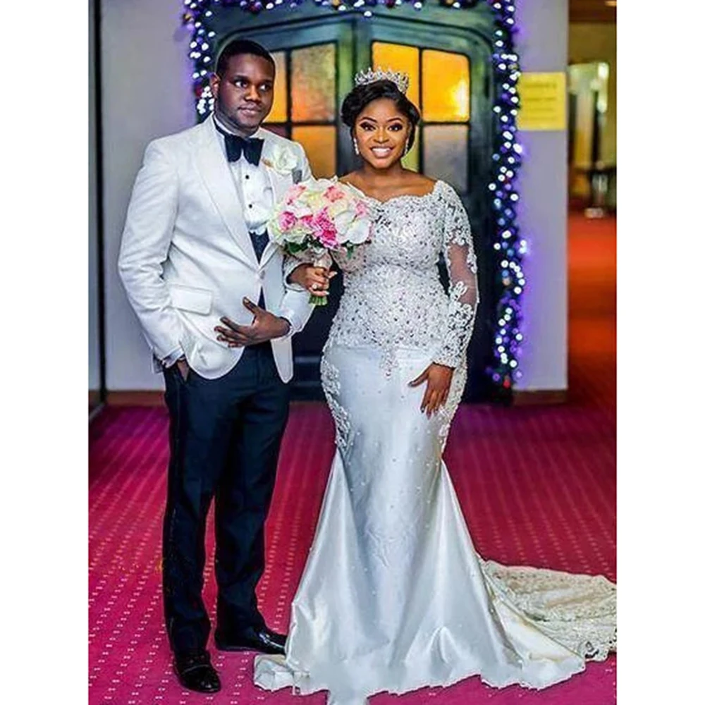 

Свадебные платья WUZHIYI в арабском и нигерийском стиле с юбкой-годе, атласные свадебные платья с аппликацией из бисера в африканском стиле Дуб...