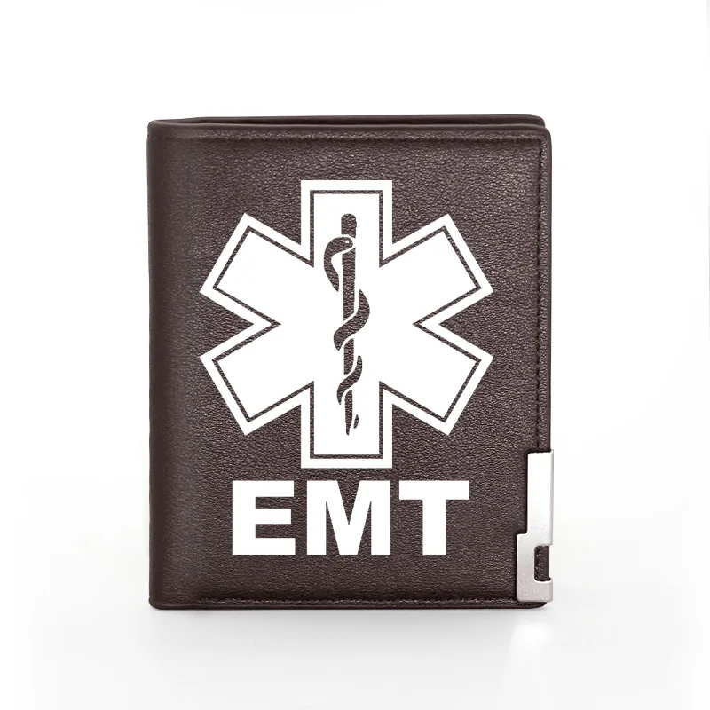 

EMT Emergency Medical Technician Printing Pu Leather Wallet Cool MenS Bifold Credit Card Holder Short Purse Male