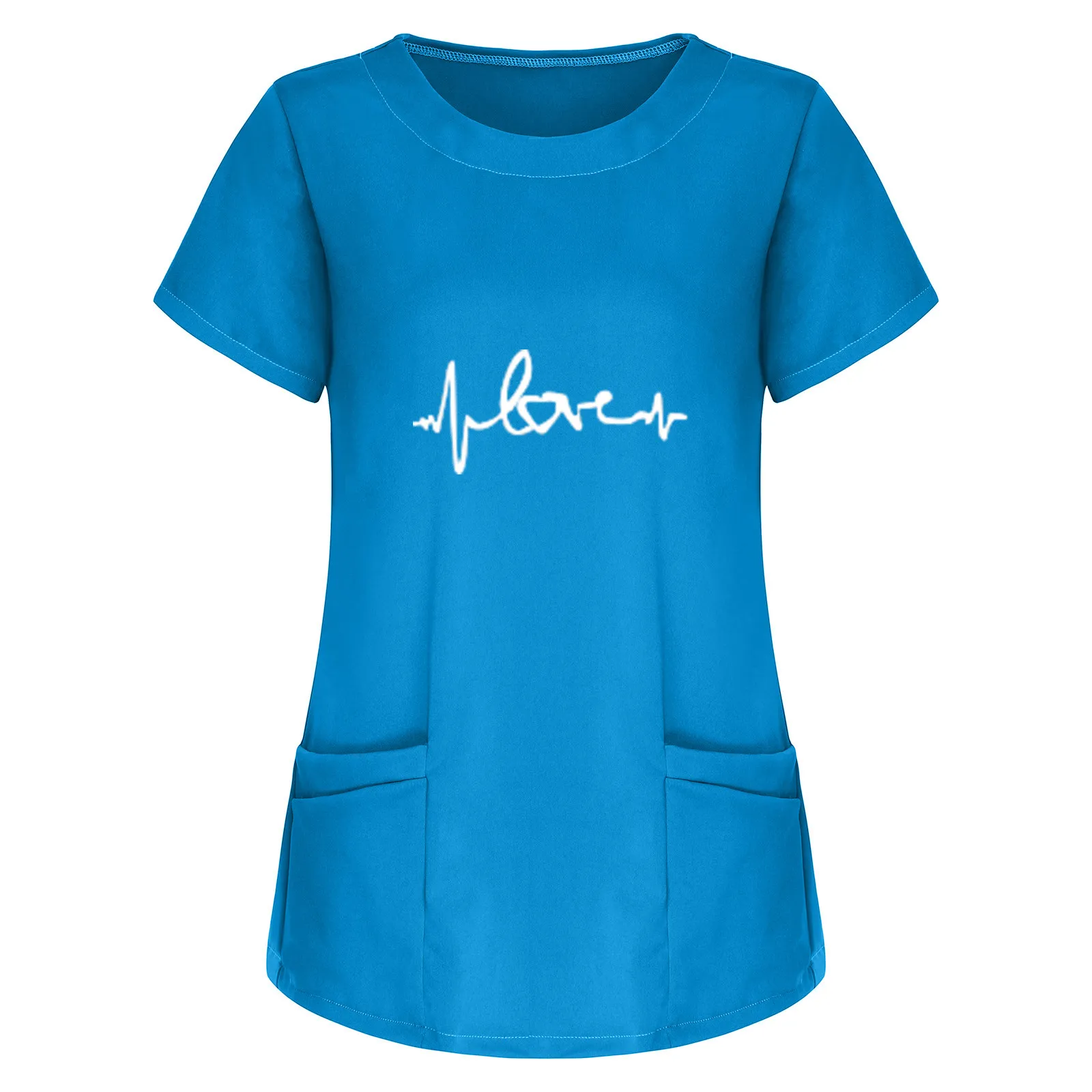 

Plus Size Ladies Workwear with Pocket ECG Printed Top Working Uniform Solid Color Nurse Accessories Tops