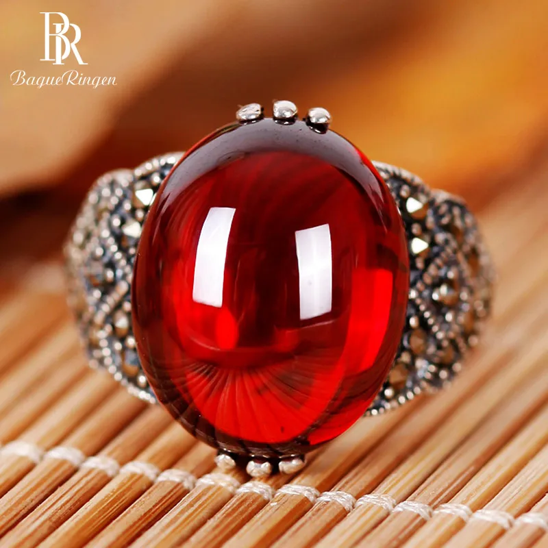 Bague Ringen, новое созданное Гранатовое 925 пробы Серебряное кольцо, регулируемое для женщин, свадебное кольцо из красного драгоценного камня, подарок