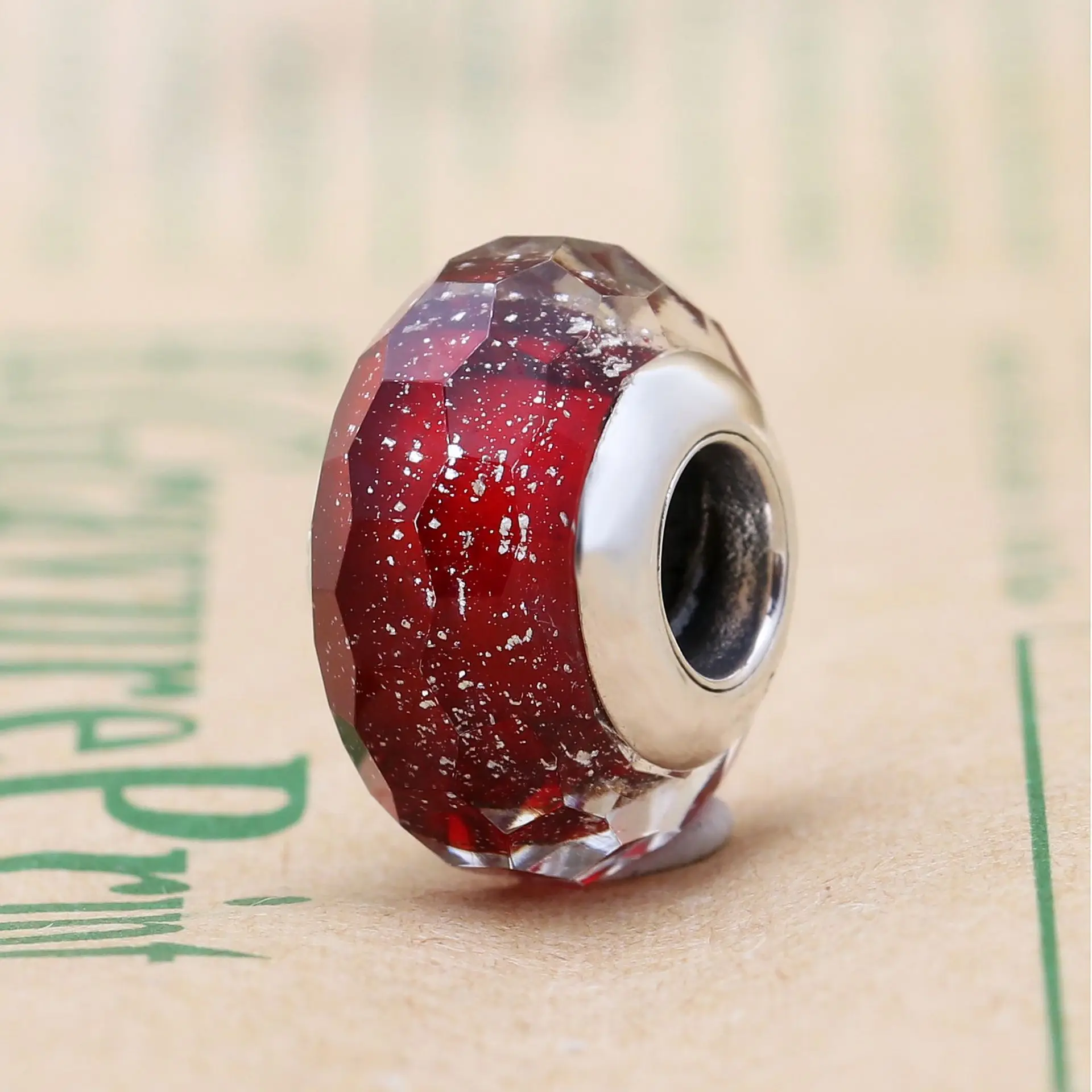 

Claudia S925 sterling silver hot red starry faceted glass beads Fit Original Bracelet Necklace DIY Jewelry