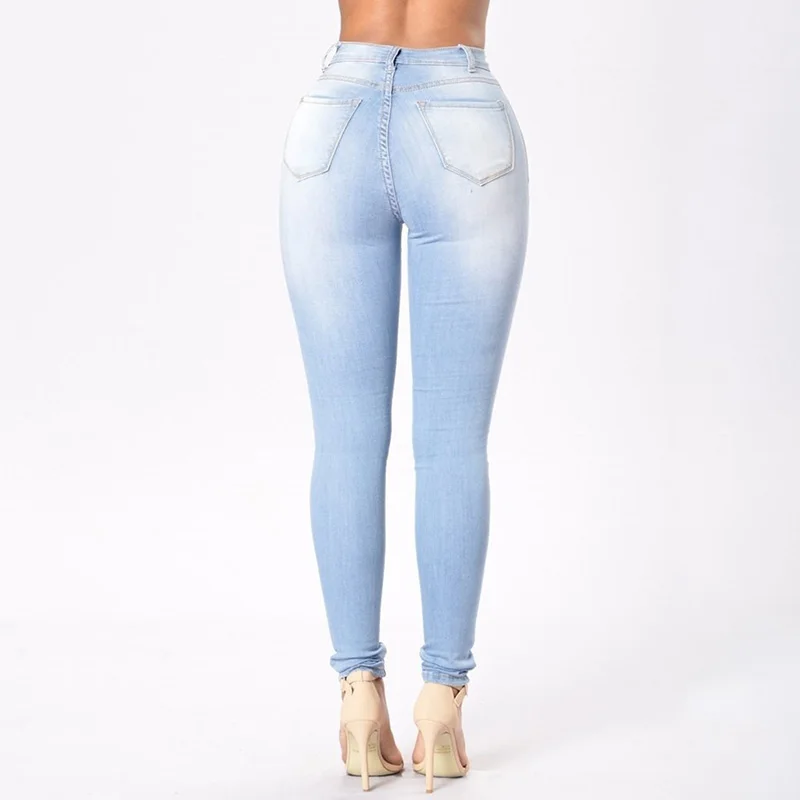 

Women's Grinding White Elastic Skinny Stretch Jeans Plus Size 3XL High Waist Jeans Washed Casual Denim Pencil Pants Women Jeans