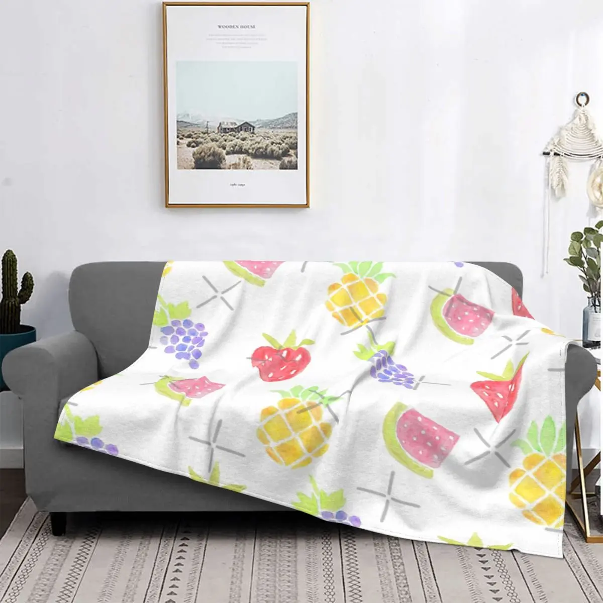 

Manta con estampado de frutas y acuarela, para cama colcha, alfombra a cuadros, manta con capucha, ropa de cama y fundas