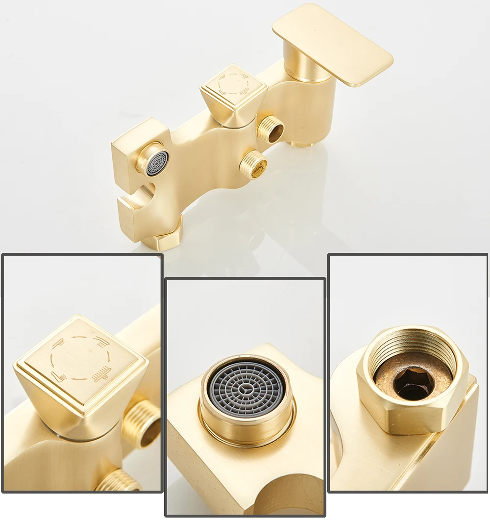 Матовый золотой набор для душа смеситель ванны и кран дождевой латунная насадка