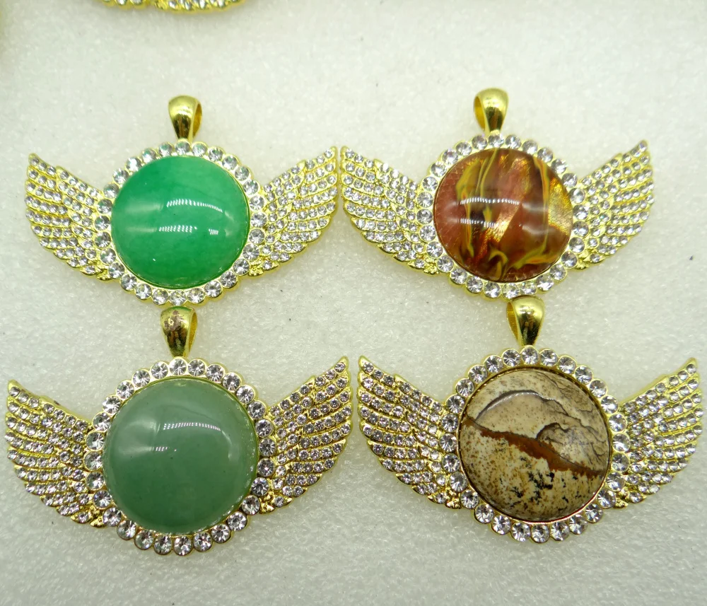 

2020New Natural Stone Quartz Crystal tiger Opaleye aventurine Round Shaped Pendant Diy Jewelry Making necklace for woman man 8PC