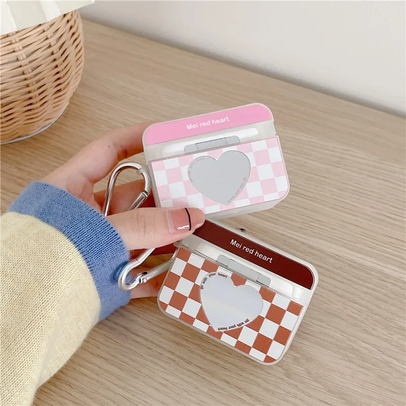 

Cute Fashion For Airpods Pro 2 Heart-shaped Makeup Mirror Silicon Protective Cover Air Pod 3 Case Headphone Carrying Box Fundas