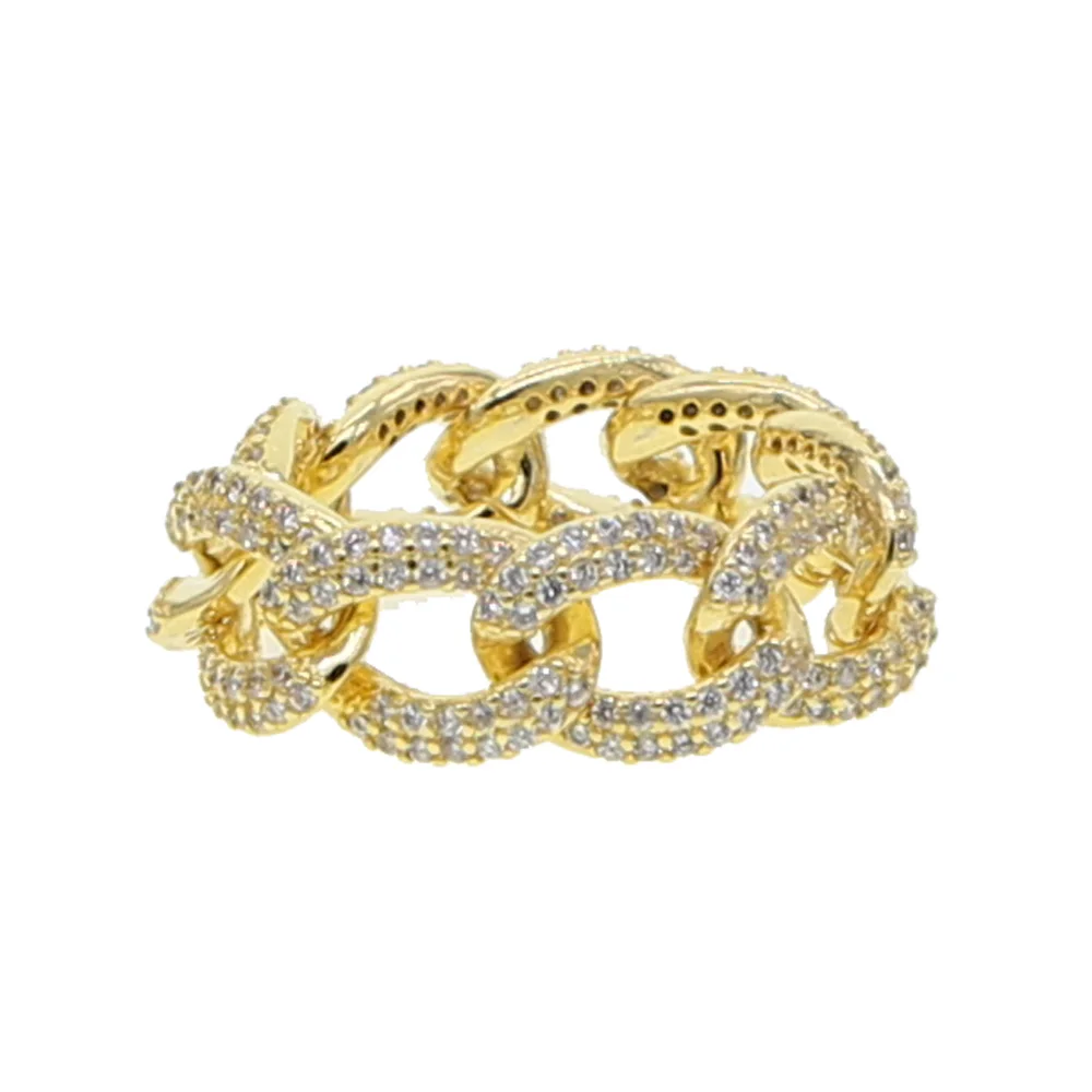 gold ICED OUT bling хип-хоп рок, Женские Ювелирные изделия, Снаряженная кандалы, кубинская цепочка, Женское кольцо на палец - Цвет основного камня: gold
