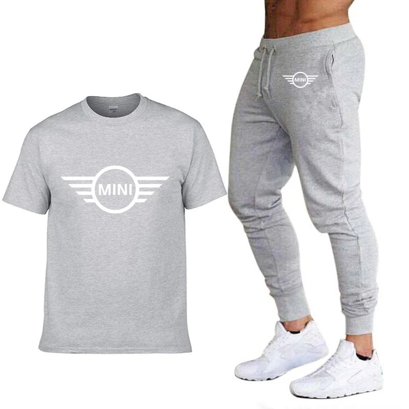 

Unisex New Summer Fashion Men T-Shirt Mini car Logo Printing Short sleeve Round Neck Cotton Men's T-shirt pants 2 piece suit