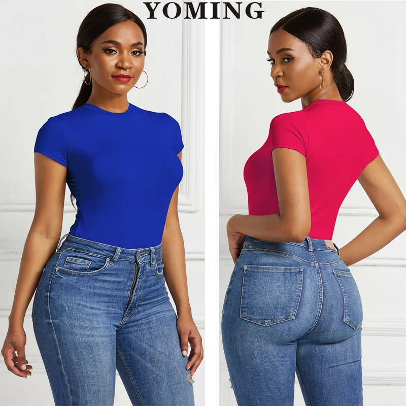 

YOMING YM1095 2020 New Fashion Europe Sexy Women Ladies Bodysuit Round Neck T-shirt Tops Women Blouses High Street