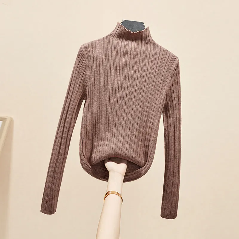 

Новое поступление, осенне-зимние топы, пуловеры с высоким воротником, свитеры, Базовая рубашка, короткий облегающий корейский свитер с длин...