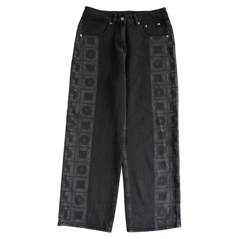 

Woman Jeans Pants Plus Size Paisley Loose Autumn and Winter High Waist Straight