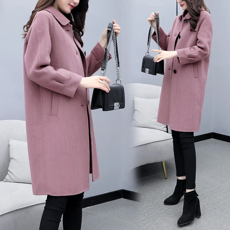 

Fashion women's woolen coat coat female long section new autumn and winter ladies popular woolen coat straight loose coat
