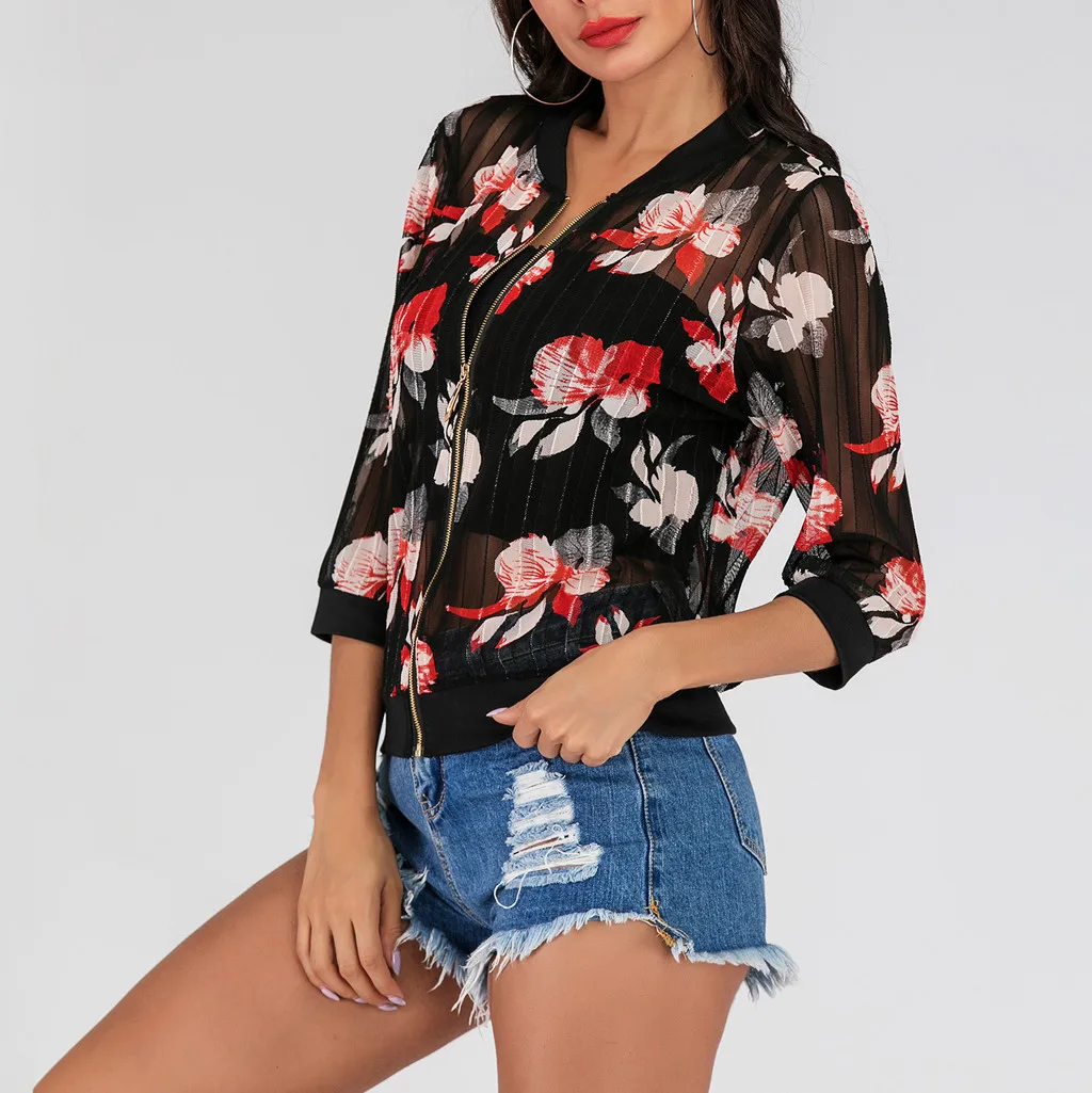 Новое поступление Блузка на молнии с принтом Солнцезащитная женская одежда