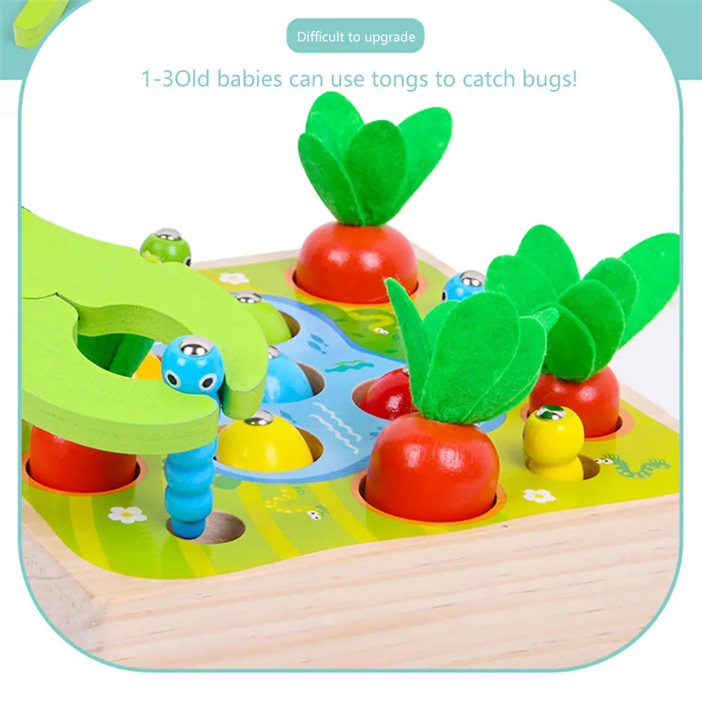 

Children Wooden Toys Magnetic Games Fishing Toy Game Fish Magnetic Wooden Carrot Fishing Insect Catching Toys Kids Toy Gifts