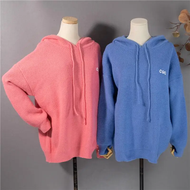

2021 New Solid Hooded Sweater Long Sleeve Sweaters For Women Fashion Elegant Vintage Blouses Y2k Clothes Sweat Capuche Femme