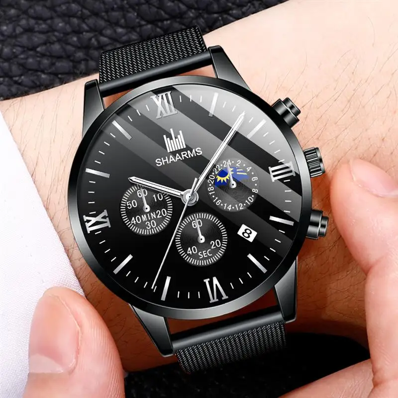 SHAARMS Новое поступление римские цифры часы серебро сетка группа мужские из