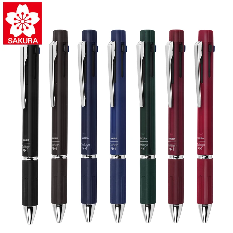 1PCS SAKURA Multi-function GB4M1004 Color Metal Pole 4-color Gel Pen + Mechanical Pencil for Low Center of Gravity Writing