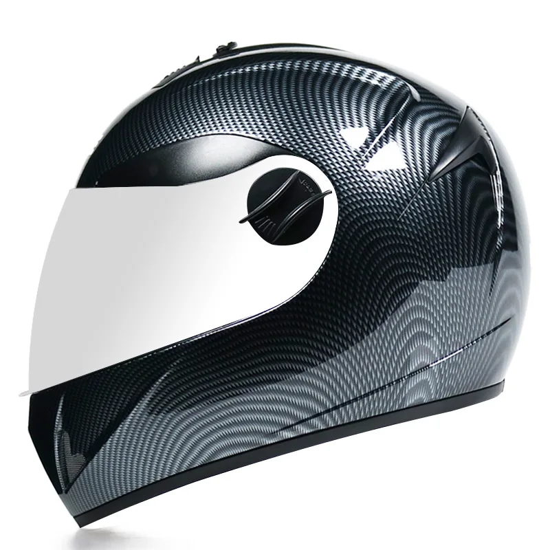 Мотоциклетный шлем с имитацией углеродного волокна теплый зимний двойным