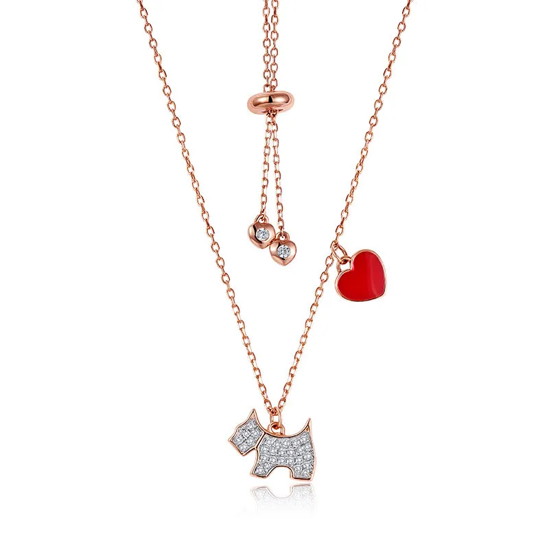 

New genuine 100% S925 sterling silver long necklace chain glue puppy heart-shaped Korean boutique jewelry woman gift