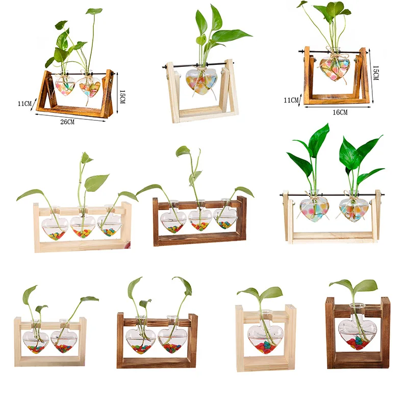 Высокий стеклянный гидропонный завод ваза растительный Террариум с деревянной