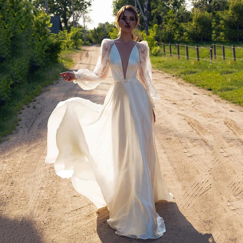 

YILIBER New simple wedding dress backless sleeveless design chiffon lace bride dresses princess dress plus size tailor-made