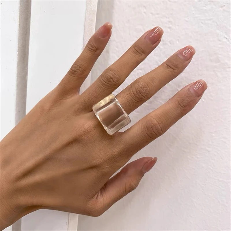 2022 New Kpop Vintage Trendy Geometric Square Candy Color Resin Rings Girls Fashion Aesthetic Jewelry Gifts | Украшения и