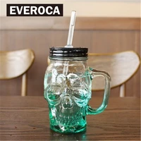skeleton head colour mason flower receptacle sand ice cup bring cover bar gradual change color glass human skeleton head cup
