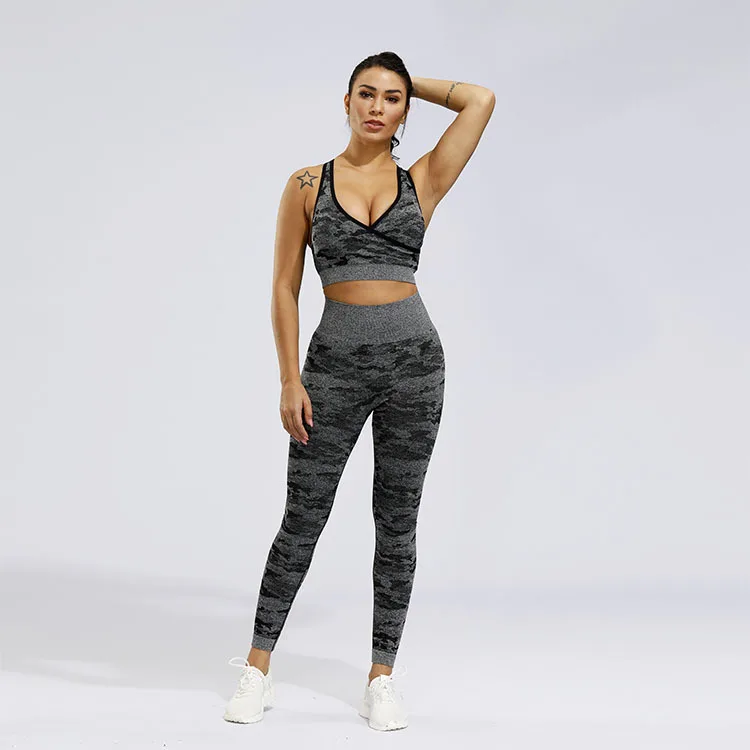 

Women Camouflage Vest Elastic Fitness Sexy Breathable Sports Underwear Bra Crop Tops Seamless Leggings Sport Bra Fitness Suit